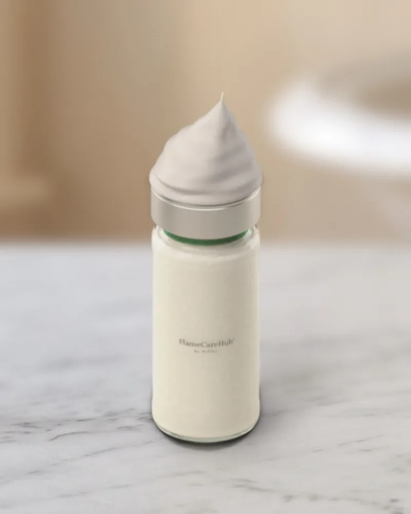 Body Cream de 580 ml en vidrio, en un baño de mármol blanco (composición: foto de estudio sobre una foto de ambiente)